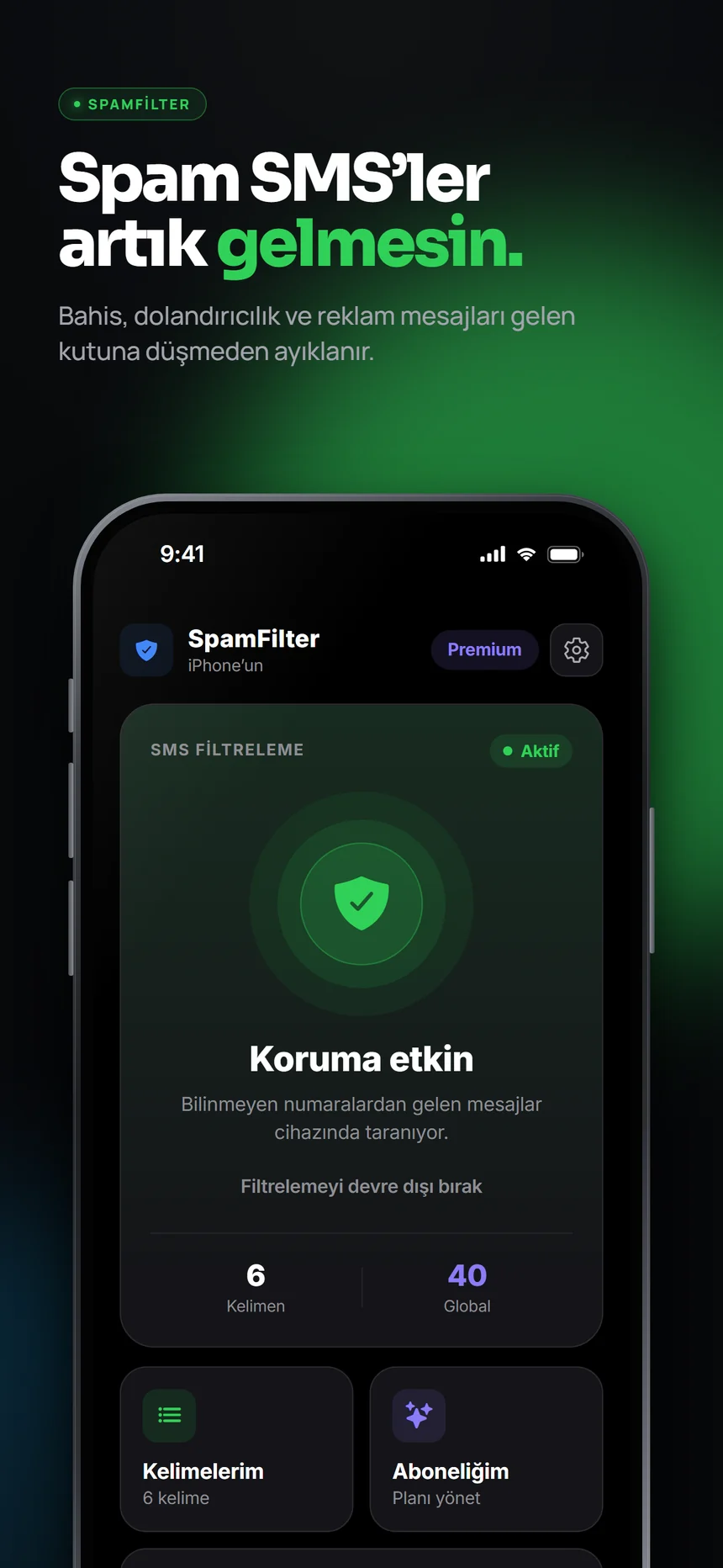 Spam SMS'ler artık gelmesin: koruma etkin ekranı